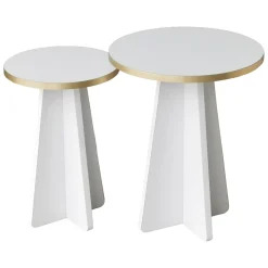 Tavolino da Salotto Bianco oro Modulabile Forma Rotondo 40x40x50h cm, Colore Struttura oro - Cardito
