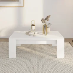 Tavolini Da Salotto > Dmora Tavolino da Salotto Piano Effetto Doghe Forma Rettangolare 120x67x43h cm, Colore Ripiano - Bertona Bianco