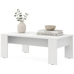 Tavolini Da Salotto > Dmora Tavolino da Salotto Piano Effetto Doghe Forma Rettangolare 120x67x43h cm, Colore Ripiano - Bertona Bianco