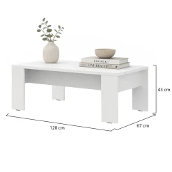 Tavolini Da Salotto > Dmora Tavolino da Salotto Piano Effetto Doghe Forma Rettangolare 120x67x43h cm, Colore Ripiano - Bertona Bianco
