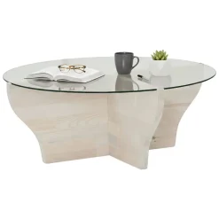 Tavolino da Salotto Bianco Portariviste Forma Circolare 92x92x36h cm, Materiale Piano in Vetro - Califfi