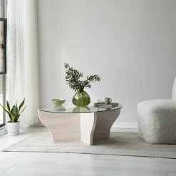 Tavolini Da Salotto > Dmora Tavolino da Salotto Portariviste Forma Rettangolare 105x65x30h cm, Materiale Piano in Vetro - Kallias Bianco