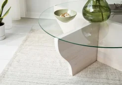 Tavolini Da Salotto > Dmora Tavolino da Salotto Portariviste Forma Rettangolare 105x65x30h cm, Materiale Piano in Vetro - Kallias Bianco