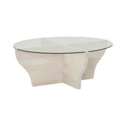 Tavolini Da Salotto > Dmora Tavolino da Salotto Portariviste Forma Rettangolare 105x65x30h cm, Materiale Piano in Vetro - Kallias Bianco