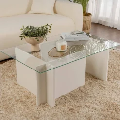 Tavolini Da Salotto|Salotto > Dmora Tavolino da Salotto Portariviste Forma Rettangolare 105x65x40h cm, Materiale Piano in Vetro - Teti Bianco
