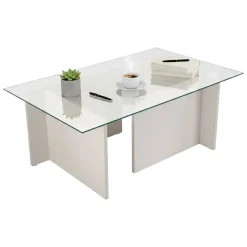 Tavolini Da Salotto|Salotto > Dmora Tavolino da Salotto Portariviste Forma Rettangolare 105x65x40h cm, Materiale Piano in Vetro - Teti Bianco
