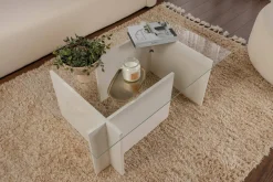 Tavolini Da Salotto|Salotto > Dmora Tavolino da Salotto Portariviste Forma Rettangolare 105x65x40h cm, Materiale Piano in Vetro - Teti Bianco