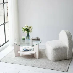 Tavolino da Salotto Bianco Portariviste Forma Rotonda 75x75x40h cm, Materiale Piano in Vetro - Felino
