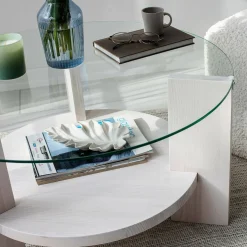 Tavolino da Salotto Bianco Portariviste Forma Rotonda 75x75x40h cm, Materiale Piano in Vetro - Felino