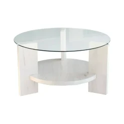 Tavolino da Salotto Bianco Portariviste Forma Rotonda 75x75x40h cm, Materiale Piano in Vetro - Felino