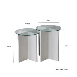 Tavolini Da Salotto > Dmora Tavolino da Salotto set 2 Pezzi Vetro Temperato Forma Rotondo 70x70x38h cm, Materiale Piano in Vetro - Genga Bianco