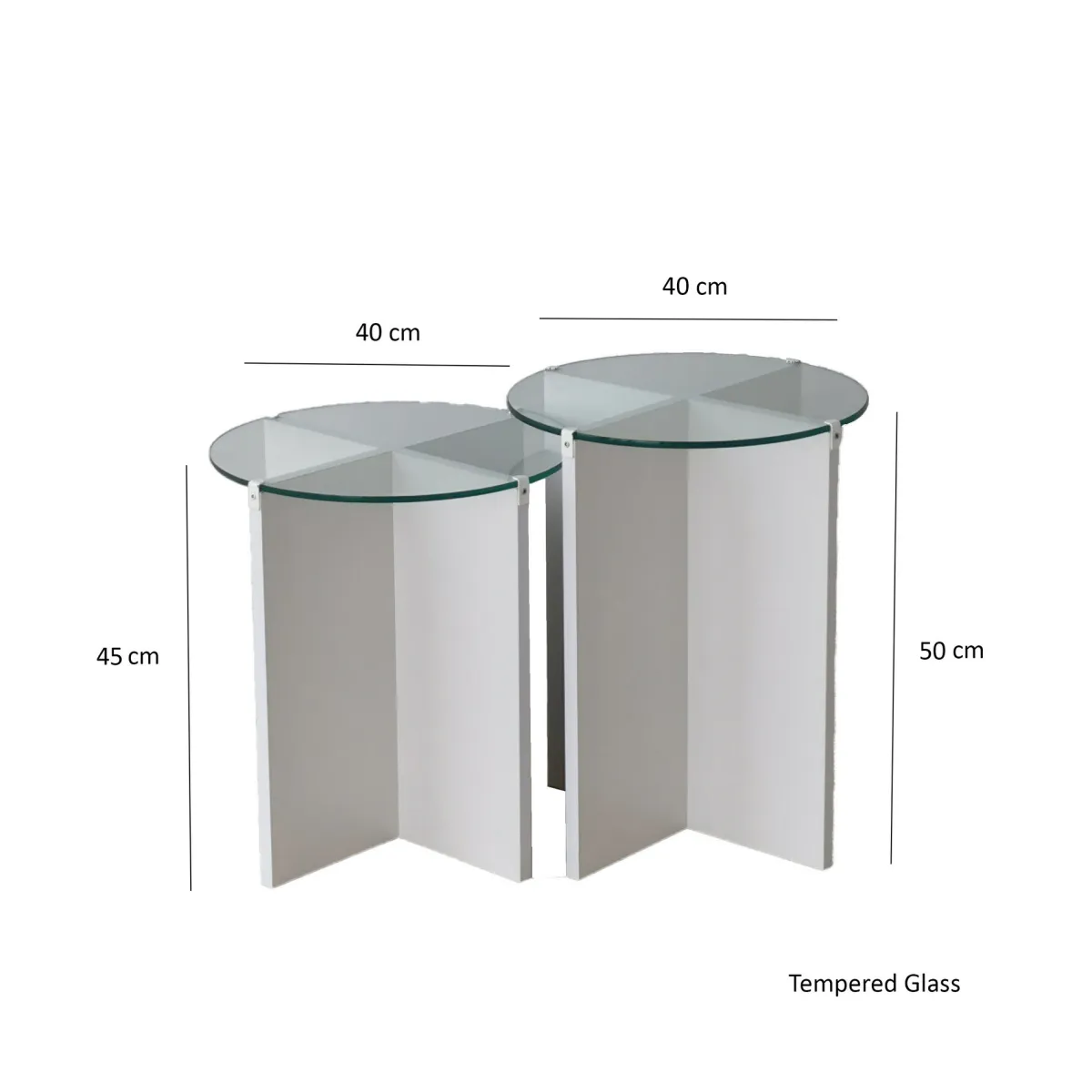 Tavolini Da Salotto > Dmora Tavolino da Salotto set 2 Pezzi Vetro Temperato Forma Rotondo 70x70x38h cm, Materiale Piano in Vetro - Genga Bianco