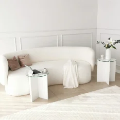 Tavolini Da Salotto > Dmora Tavolino da Salotto set 2 Pezzi Vetro Temperato Forma Rotondo 70x70x38h cm, Materiale Piano in Vetro - Genga Bianco