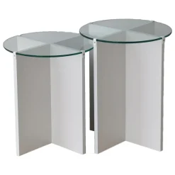 Tavolini Da Salotto > Dmora Tavolino da Salotto set 2 Pezzi Vetro Temperato Forma Rotondo 70x70x38h cm, Materiale Piano in Vetro - Genga Bianco