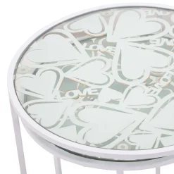Tavolini Da Salotto > Dmora Tavolino da Salotto Bianco Trasparente set da 2 Forma Rotondo 43x43x60h cm, Colore Ripiano Trasparente - Chamba Trasparente, Bianco