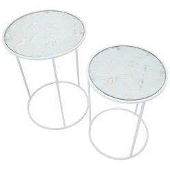 Tavolini Da Salotto > Dmora Tavolino da Salotto Bianco Trasparente set da 2 Forma Rotondo 43x43x60h cm, Colore Ripiano Trasparente - Chamba Trasparente, Bianco