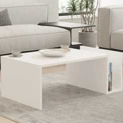 Tavolino da Salotto Bianco un Vano Forma Rettangolare 87x50x32h cm, Materiale Piano in Legno Nobilitato - Rometta