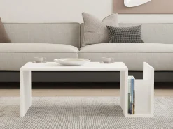 Tavolini Da Salotto > Dmora Tavolino da Salotto un Vano Forma Rettangolare 90.5x50.5x41.5h cm, Materiale Piano in Legno Nobilitato - Piraino Bianco