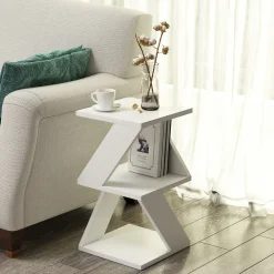Tavolini Da Salotto > Dmora Tavolino da Salotto 2 Vani Forma Rettangolare 30x30x50h cm, Materiale Piano in Legno Nobilitato - Rubiana Bianco