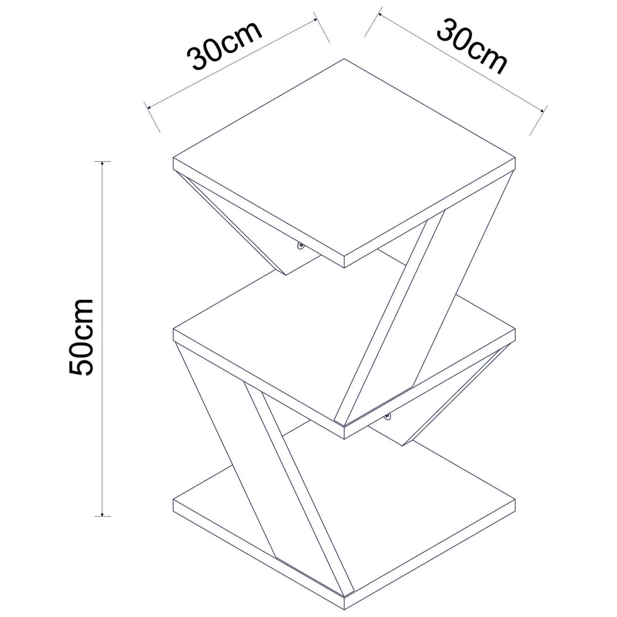 Tavolini Da Salotto > Dmora Tavolino da Salotto 2 Vani Forma Rettangolare 30x30x50h cm, Materiale Piano in Legno Nobilitato - Rubiana Bianco
