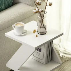 Tavolini Da Salotto > Dmora Tavolino da Salotto 2 Vani Forma Rettangolare 30x30x50h cm, Materiale Piano in Legno Nobilitato - Rubiana Bianco