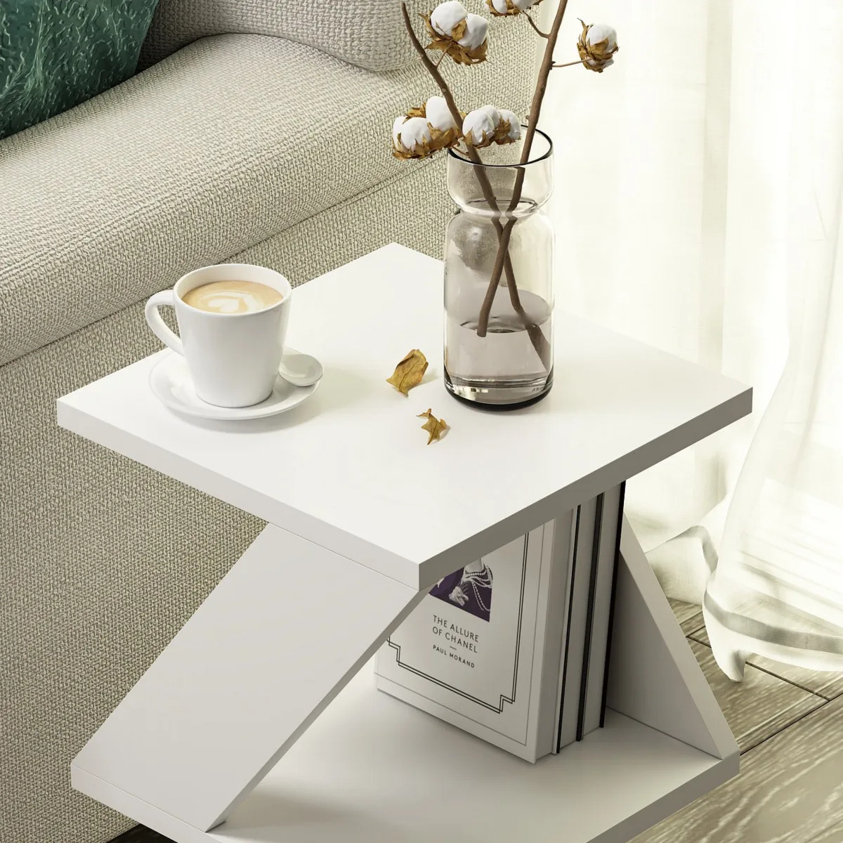 Tavolini Da Salotto > Dmora Tavolino da Salotto 2 Vani Forma Rettangolare 30x30x50h cm, Materiale Piano in Legno Nobilitato - Rubiana Bianco