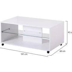 Tavolini Da Salotto > Dmora Tavolino da Salotto 3 Vani Forma Rettangolare 101x58x53.5h cm, Materiale Piano in Legno Nobilitato - Vervio Bianco