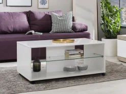 Tavolini Da Salotto > Dmora Tavolino da Salotto 3 Vani Forma Rettangolare 101x58x53.5h cm, Materiale Piano in Legno Nobilitato - Vervio Bianco