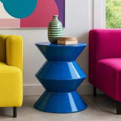 Tavolino da Salotto blu Design Moderno Forma Rotondo 40x50x38h cm, Colore Ripiano blu - Ilam