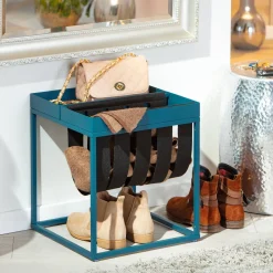 Tavolini Da Salotto > Dmora Tavolino da Salotto Forma Quadrata Materiale Piano in Metallo 35x40x35h cm, Colore Ripiano - Limana Blu