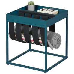 Tavolini Da Salotto > Dmora Tavolino da Salotto Forma Quadrata Materiale Piano in Metallo 35x40x35h cm, Colore Ripiano - Limana Blu