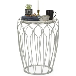 Tavolini Da Salotto > Dmora Tavolino da salotto circolare 56x56x68h cm - Molina Argento