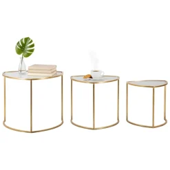 Tavolini Da Salotto > Dmora Tavolino da salotto circolare oro 70x70x54h cm - Set di 4 tavolini da salotto Cabiaglio Oro Oro