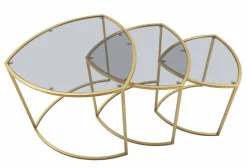 Tavolini Da Salotto > Dmora Tavolino da salotto circolare oro 70x70x54h cm - Set di 4 tavolini da salotto Cabiaglio Oro Oro