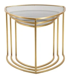 Tavolini Da Salotto > Dmora Tavolino da salotto circolare oro 70x70x54h cm - Set di 4 tavolini da salotto Cabiaglio Oro Oro