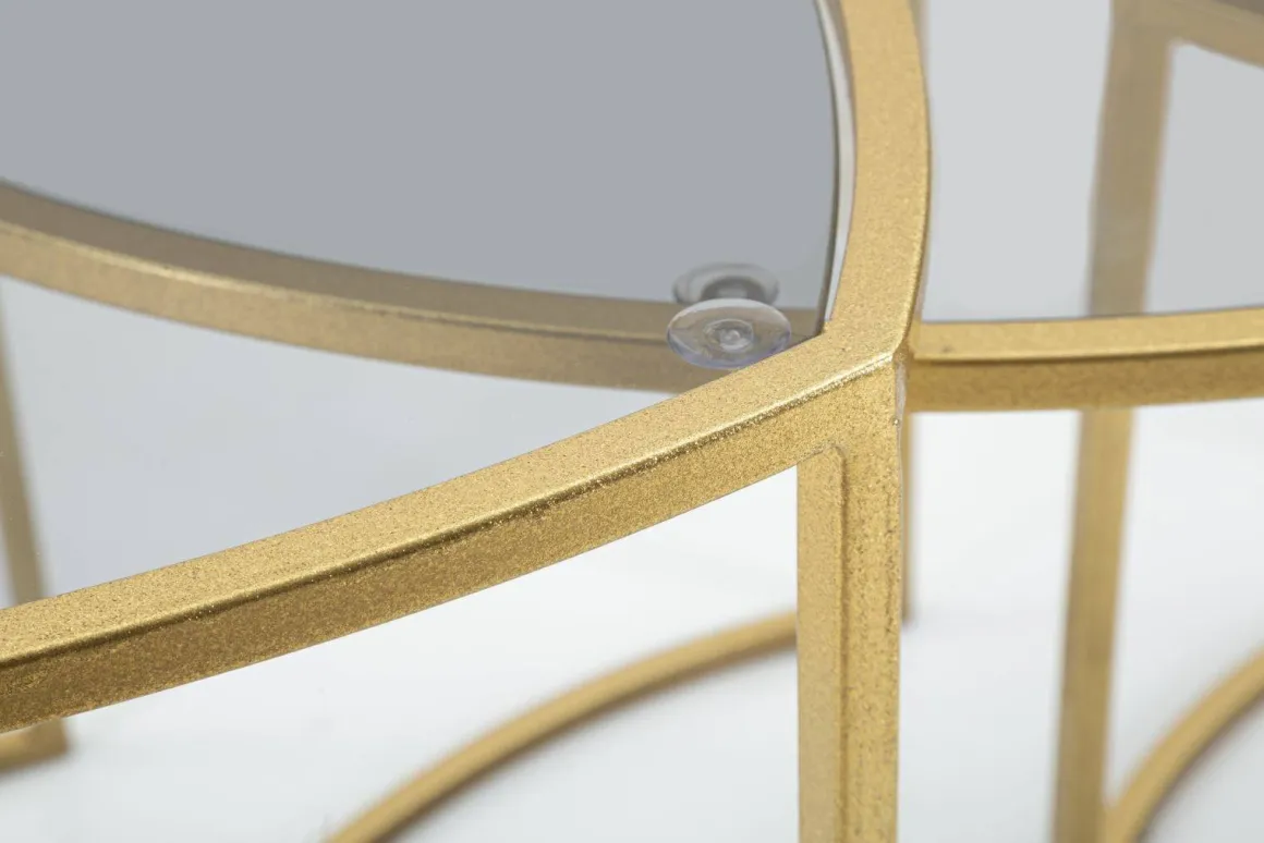 Tavolini Da Salotto > Dmora Tavolino da salotto circolare oro 70x70x54h cm - Set di 4 tavolini da salotto Cabiaglio Oro Oro