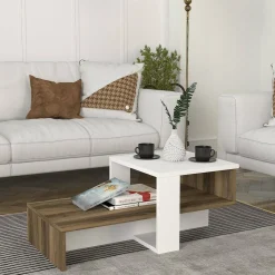 Tavolino da salotto complesso bianco e noce 40x44x33h cm - Pontey