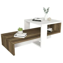 Tavolino da salotto complesso bianco e noce 40x44x33h cm - Pontey