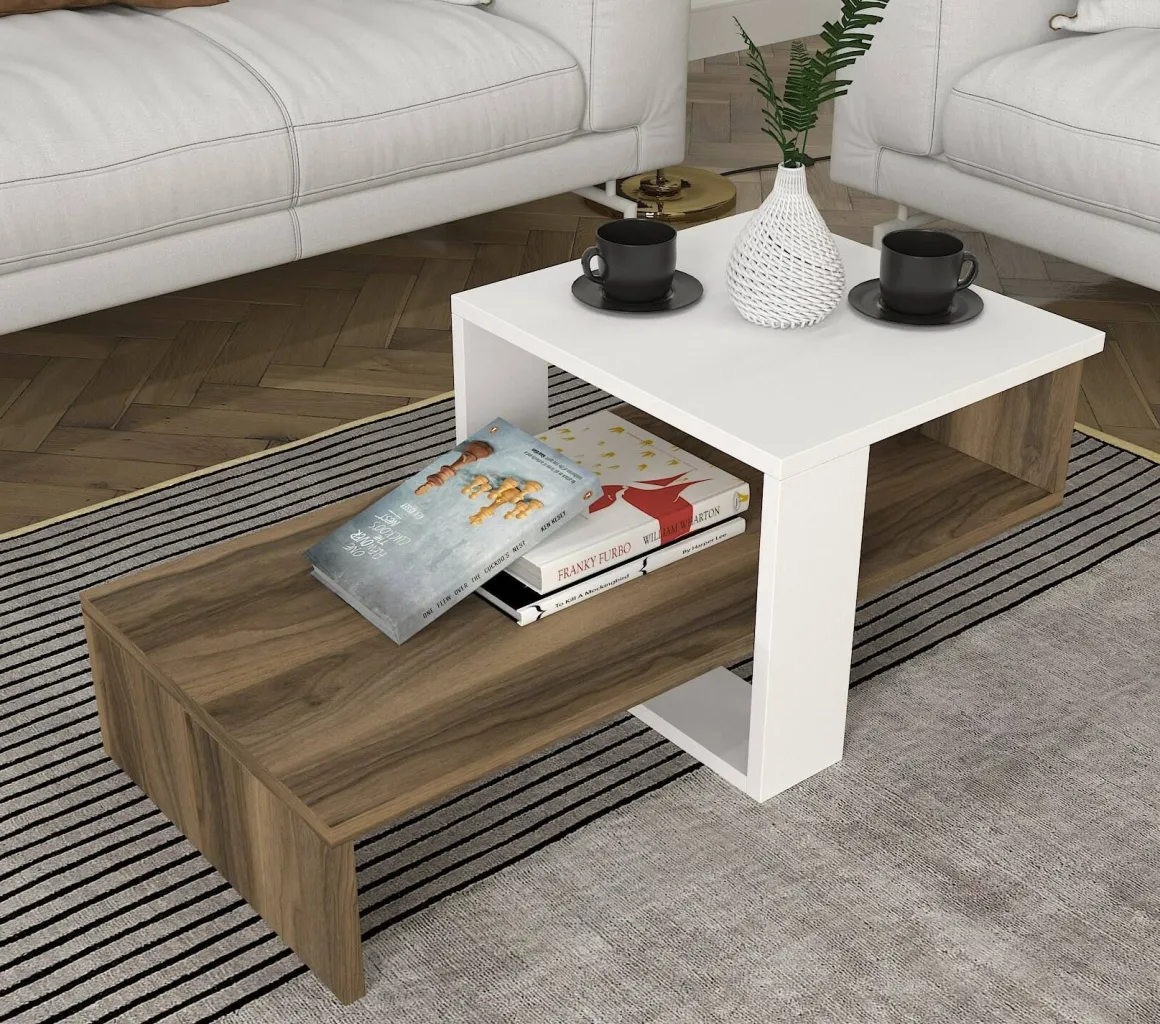Tavolino da salotto complesso bianco e noce 40x44x33h cm - Pontey