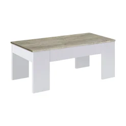 Salotto > Dmora Tavolino da salotto Dleal, 100x50h45/56 cm, Bianco e Rovere Nodi Marrone, Bianco Rovere Nodi