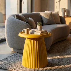 Tavolini Da Salotto > Dmora Tavolino da Salotto Adatto per Indoor/outdoor Forma Rotondo 71x35x71h cm, Colore Ripiano Giallo - Kampot Giallo Senape
