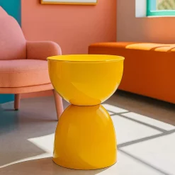 Tavolino da Salotto Giallo Senape Forma Rotondo Colore Ripiano Giallo 33x50x33h cm, Sfumatura Colore Struttura Senape - Gorkha