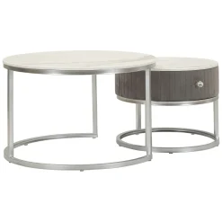 Tavolini Da Salotto > Dmora Tavolino da Salotto Grigio Argento un Cassetto Rivestimento in Tessuto Imbottito Modulabile 70x70x45h cm, un Vano - Daza Argento, Grigio