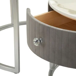 Tavolini Da Salotto > Dmora Tavolino da Salotto Grigio Argento un Cassetto Rivestimento in Tessuto Imbottito Modulabile 70x70x45h cm, un Vano - Daza Argento, Grigio