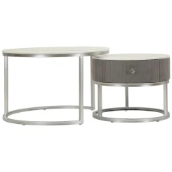 Tavolini Da Salotto > Dmora Tavolino da Salotto Grigio Argento un Cassetto Rivestimento in Tessuto Imbottito Modulabile 70x70x45h cm, un Vano - Daza Argento, Grigio