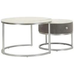 Tavolini Da Salotto > Dmora Tavolino da Salotto Grigio Argento un Cassetto Rivestimento in Tessuto Imbottito Modulabile 70x70x45h cm, un Vano - Daza Argento, Grigio