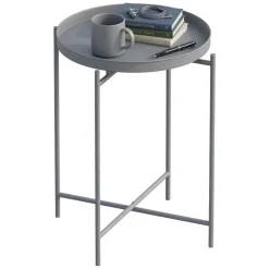 Tavolini Da Salotto > Dmora Tavolino da Salotto Forma Rotondo Materiale Piano in Metallo 46x46x56h cm, Colore Ripiano Grigio - Gombito Grigio Chiaro