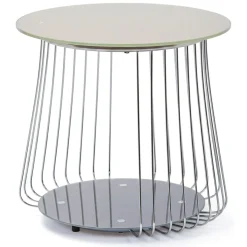 Tavolino da Salotto Grigio Forma Circolare Materiale Piano in Metallo 50x50x50h cm, Colore Ripiano Grigio - Cavalese