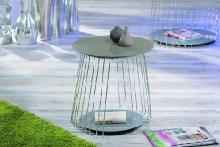 Tavolino da Salotto Grigio Forma Circolare Materiale Piano in Metallo 50x50x50h cm, Colore Ripiano Grigio - Cavalese