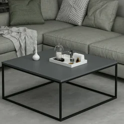 Tavolino da Salotto Grigio Nero un Vano Forma Rettangolare 90x90x42h cm, Colore Struttura Nero - Arcella